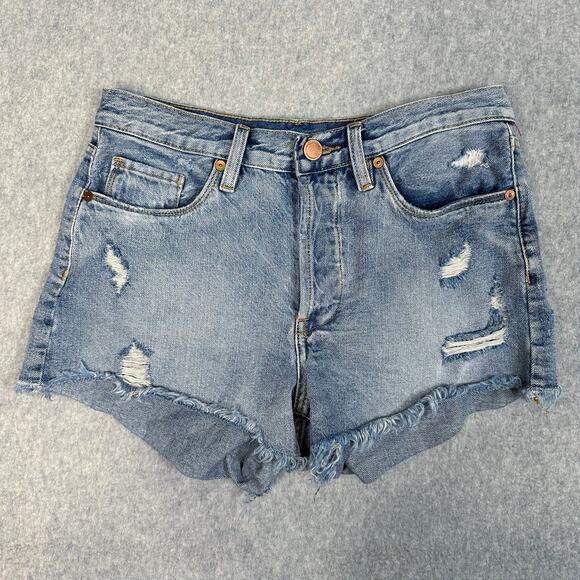 Blank NYC Jean Shorts Blue Womens 27 HighRise Distressed Button Fly Denim Casual - Picture 1 of 8